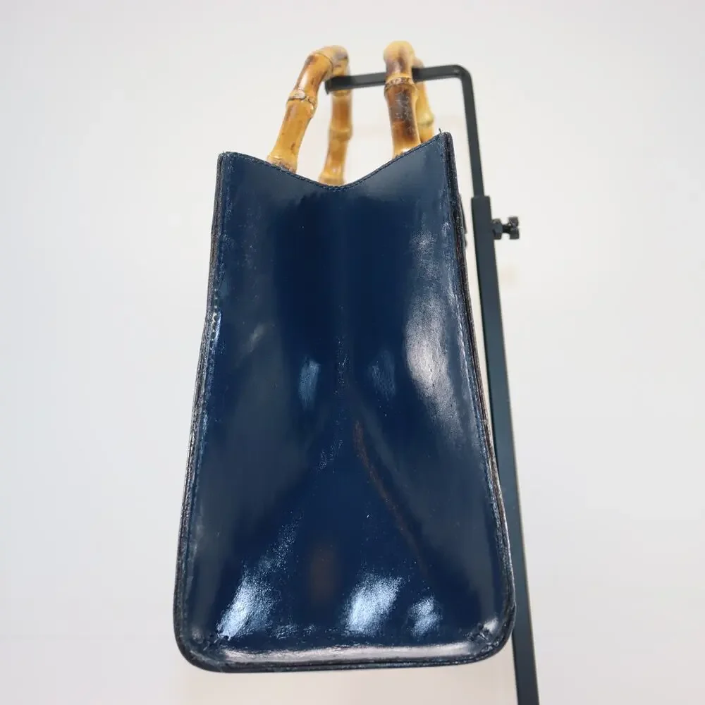 Vintage Dooney & Bourke Navy Leather Bamboo Handle Satchel‎ Crossbody